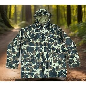 Vintage COLUMBIA Rain Duck Camo Jacket Mens XL Thick PVC Coat Full Zip Hood Hunt